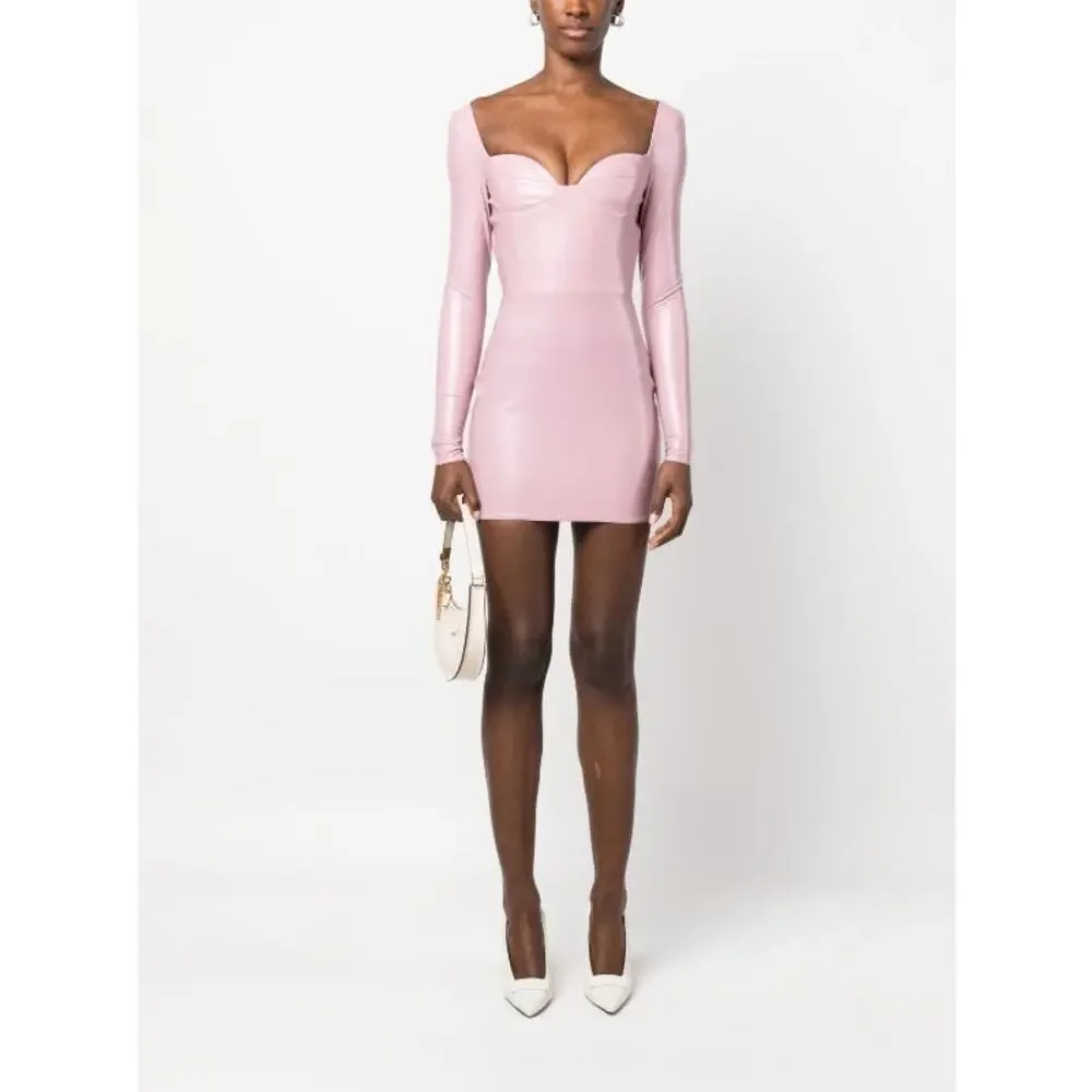 Alex Perry Patent Faux leather Long sleeve pink bodycon Mini Party Dress sz 8 - Picture 1 of 12